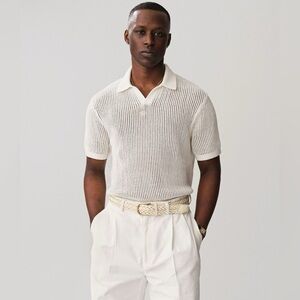 Aime Leon Dore SS23 Mesh Knit Polo - White Cotton Short Sleeve Polo Shirt sz M
